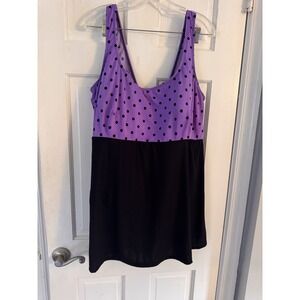 Longitude Women's Sz‎ 28W Purple/Black Swim Dress One Piece Polka Dot Beach